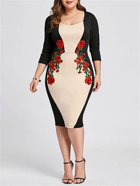 33 OFF Plus Size Embroidered Bodycon Dress Rosegal