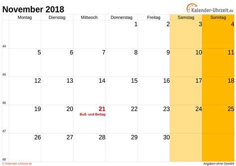 November 2018 Kalender Mit Feiertagen