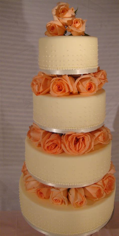Ivory And Peach Roses Wedding Cake By Yorkshire Pudding Catering Cake