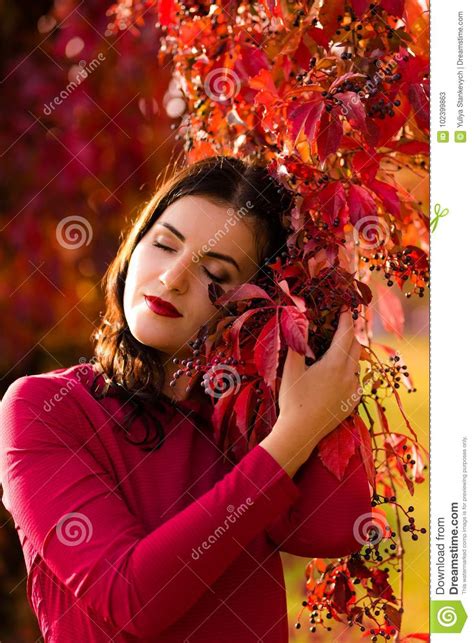 Beautiful Woman In The Autumn Park Stock Image Image Of Pretty Brown