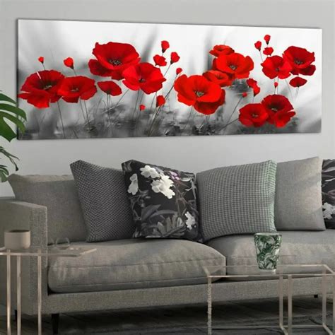 Waterproof Wall Art Poppy Flower Abstract Painting Print Canvas Nordic
