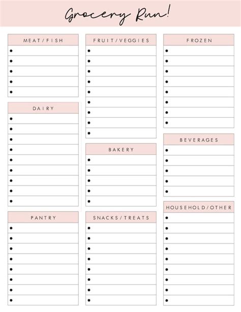 Editable Grocery List Template Grocery List Template Grocery 7 Best