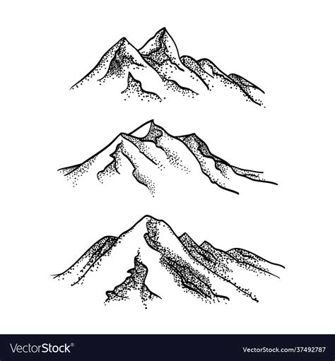 Set Mountains Sketch Hand Drawn Royalty Free Vector Image