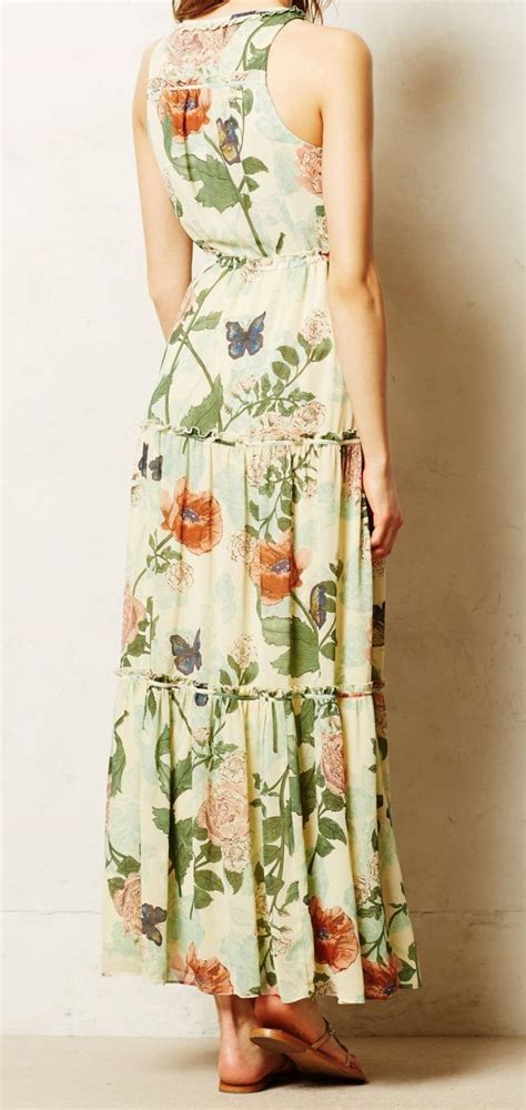 Maeve Tiered Maravilla Maxi Dress Size 10 Green Motif Nw Anthropologie