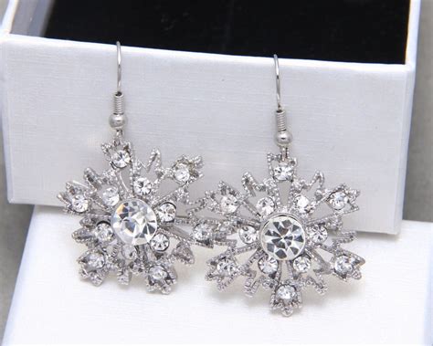 Snowflake Rhinestone Crystal Earrings Snow Wedding Bridesmaids Winter