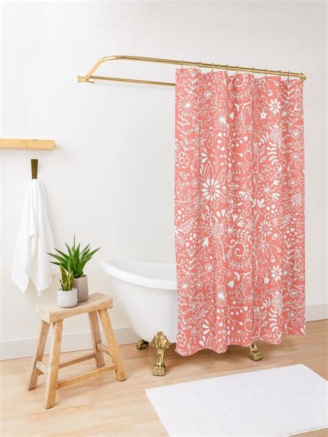 Floral Doodle Living Coral Shower Curtain By Olooriel Pink Shower