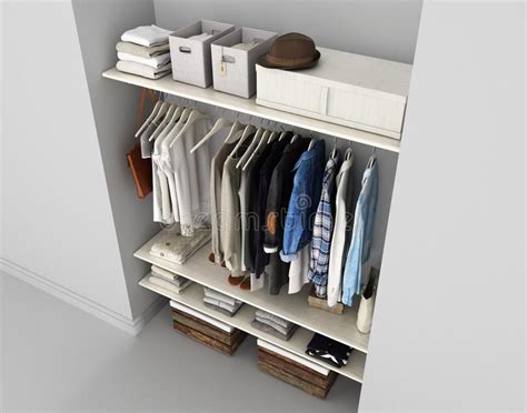 Wardrobe Built In Wall With Clothes 3d Render With Alpha