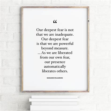 Our Deepest Fear Poem Marianne Williamson Black And White Etsy