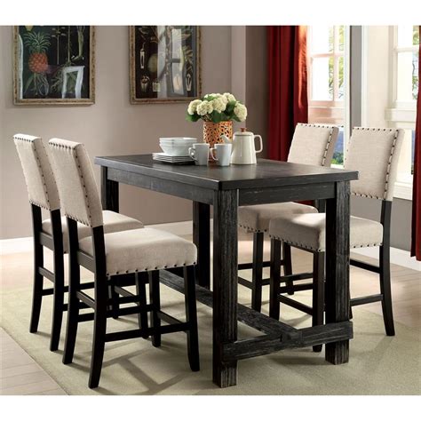 Furniture Of America Sinuata Wood 5 Piece Counter Height Table Set In