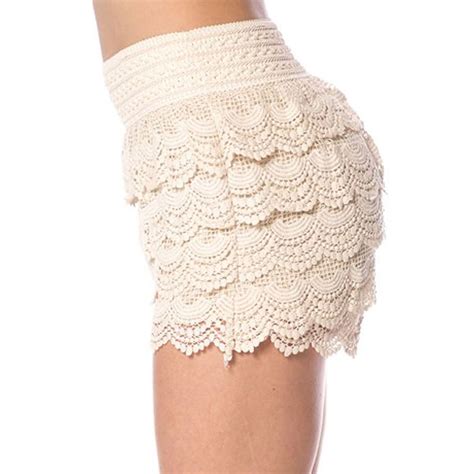 Cream Ruffle Lace Layers Scalloped Edge Shorts With Elastic Waist Band