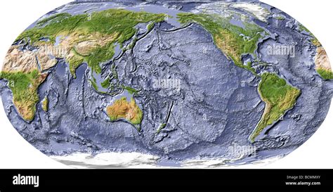 World Map Shaded Relief With Shaded Ocean Floor Land
