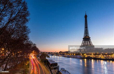 Sunrise At The Eiffel Tower In Paris Along The Seine High Res Stock