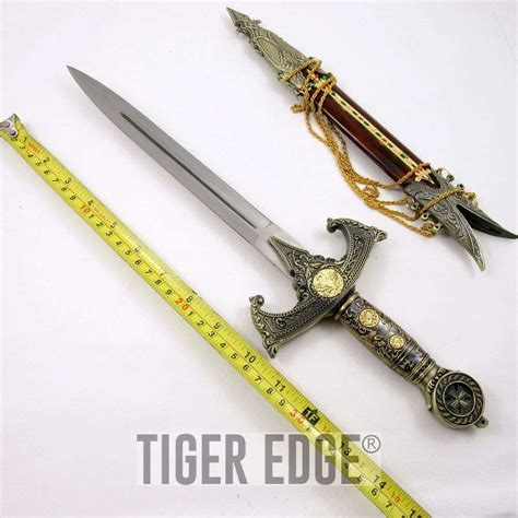 17 Medieval Royal Double Edged Dagger W Scabbard