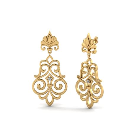 Filigree Round Diamond Drop Earring In K Yellow Gold Fascinating