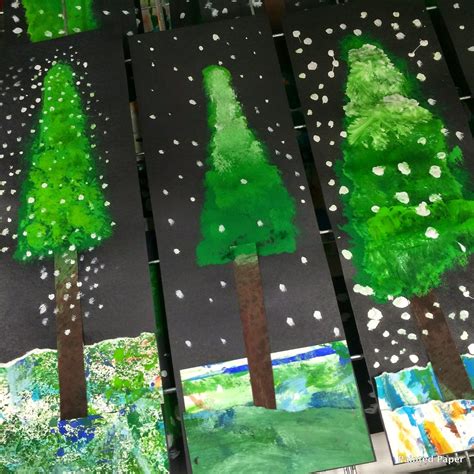 Painted Paper Alpine Trees Christmas Art Projects