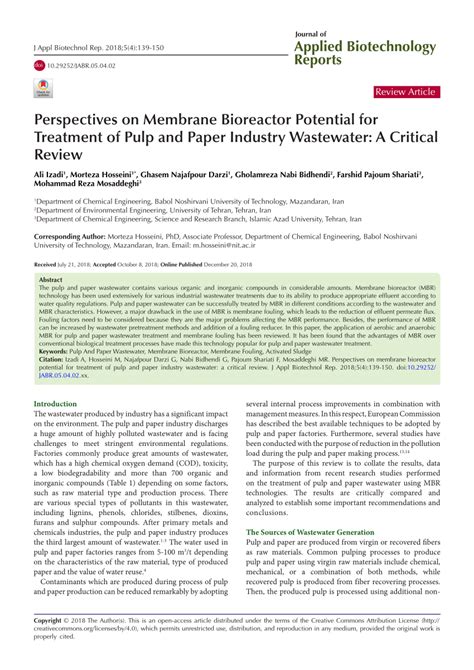 Pdf Perspectives On Membrane Bioreactor Potential For Treatment Of