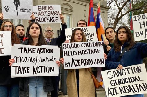 Armenian Youth Block Traffic To Azerbaijani Embassy In Washington Demand End To Artsakh Blockade
