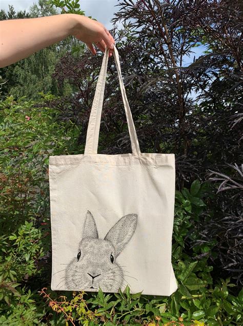 Bunny Rabbit Tote Bag Canvas Shopping Bag Rabbit Pattern Etsy