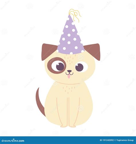 Cute Dog With Party Hat Animal Happy Birthday Cartoon Isolated Design