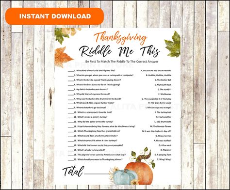Printable Thanksgiving Riddle Game Thanksgiving Game Thanksgiving