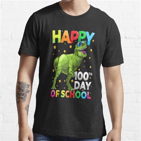 Dinosaur Happy 100th Day Of School Dino Kids 100 Days T Shirt For