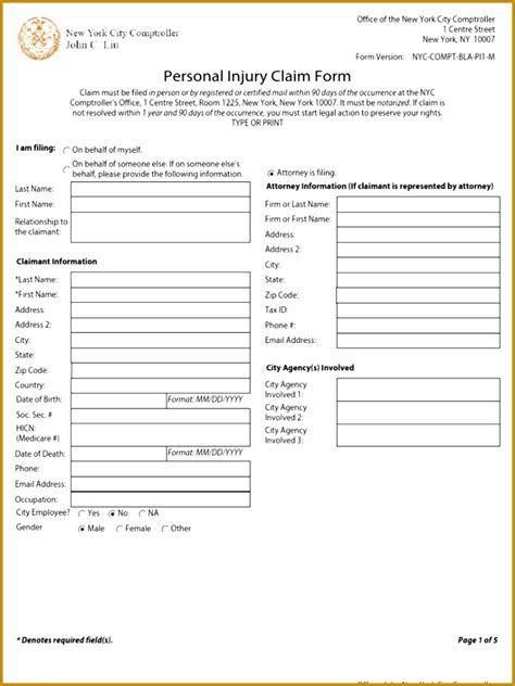 5 Personal Injury Claim Form Template Fabtemplatez