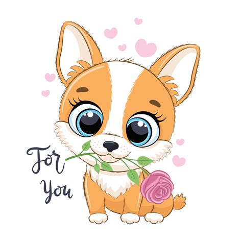 Cute Little Dog With Flower Happy Valentines Day Clipart 3596686