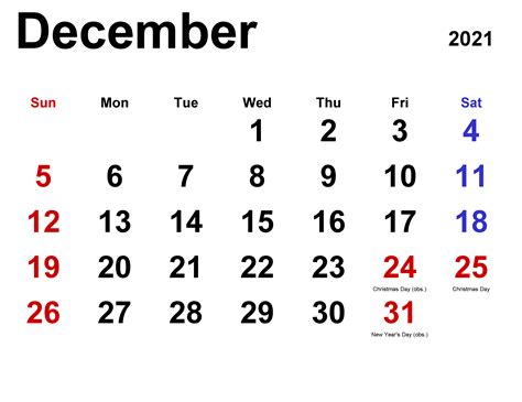 Printable December 2021 Calendar With Holidays In Pdf Word Calendar Dream