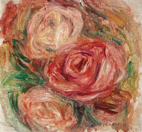 Pierre Auguste Renoir Trois Roses Signed Renoir Lower Right