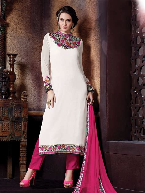Off White Georgette Party Wear Semi Stitched Salwar Suit Indian Dresses Online Dress Shopping