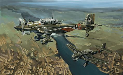 Wallpaper Airplane German Junkers Ju87 Stuka Painting Art Army