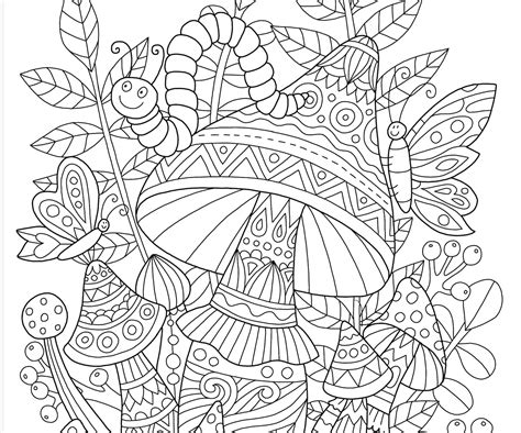 Adult Coloring Page Magic Mushrooms Doodle Art Diy Coloring Etsy