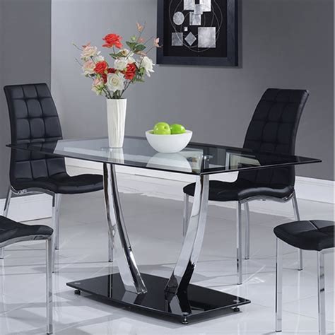 camila dining table chrome legs glass top black base