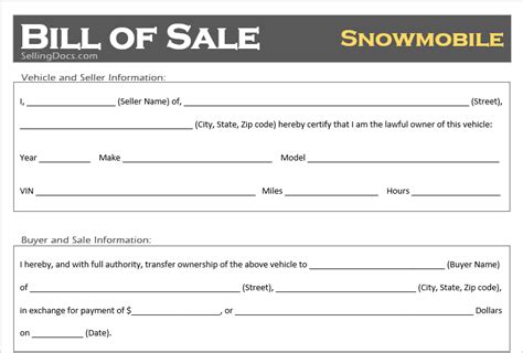 Snowmobile Bill Of Sale Selling Docs