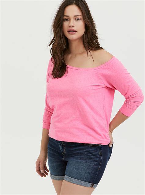 Plus Size Neon Pink Off Shoulder Sweatshirt Torrid