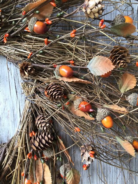 Rustic Autumn Wreath With Pip Berries Acorns And Fall Leaves