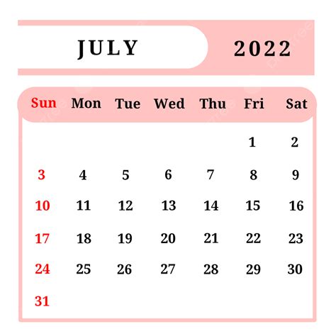 Gambar Kalender Juli 2022 Bulanan Dengan Desain Warna Pink Juli