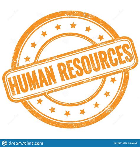 Human Resources Text On Orange Grungy Round Rubber Stamp Stock