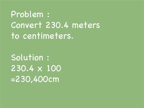 1 meter (m) is equal to 100 centimeters (cm). 3 Easy Ways to Convert Centimeters to Meters (cm to m ...