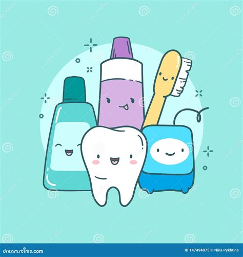 Cute Dental Care Illustration Tooth Toothbrush Toothpaste Mouth