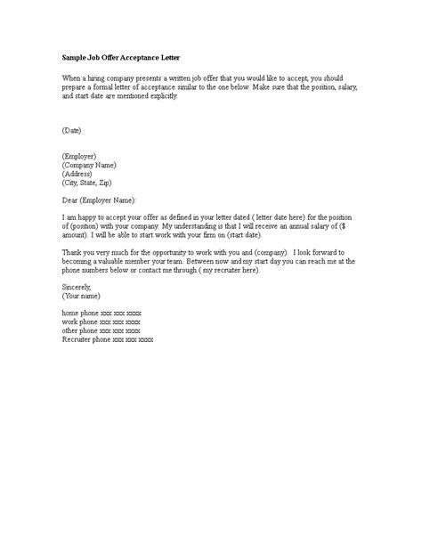 Sample Thank You Letter For Job Offer With Acceptance Templates At
