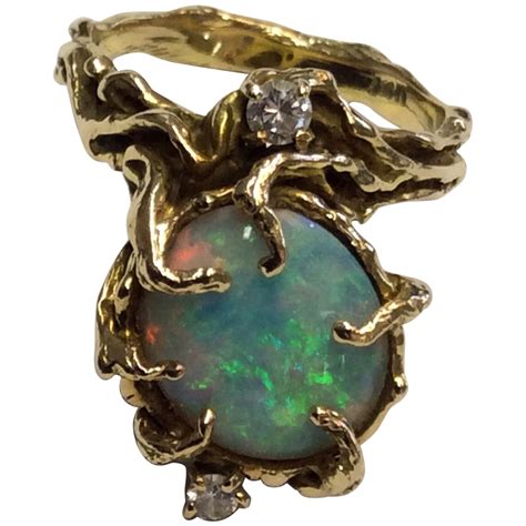 Vintage Crystal Opal Diamond 14k Gold Ring | Opal crystal, Vintage crystal, 14k gold ring