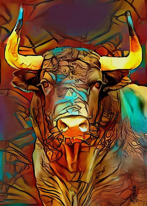 Toro De Arena Bull Mix Media 70x50 Cm Peinture Par Lroche