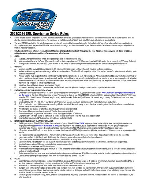 2023 SRL Sportsman Series Rules | Karnac Racing News