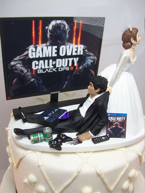 With her bouquet in hand while the groom plays call of duty: Video Game COD Ops Funny Wedding Cake Topper - Gamer ...