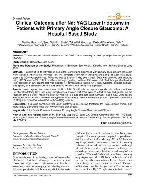 Pdf Clinical Outcome After Nd Yag Laser Iridotomy In Patients With