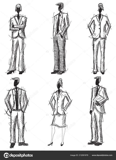 Group Sketch Corporate Business People Stock Illustration By