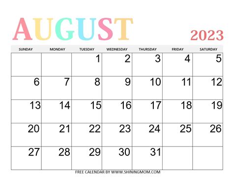 Free Printable August 2023 Calendar 21 Best Templates