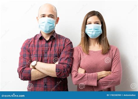 Caucasian Couple Wearing Surgical Masks Stock Photo Image Of Pandemic