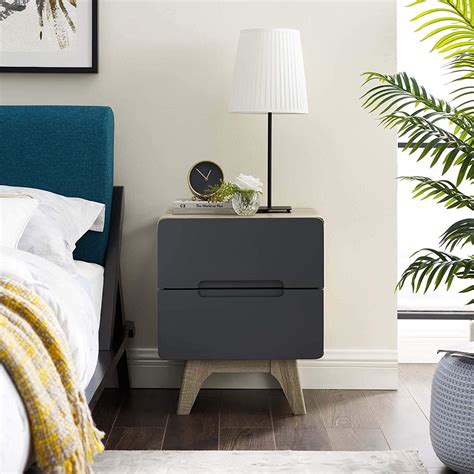 Gray Bedside Table Rounded Corners Mid Century Modern Bedroom Furniture